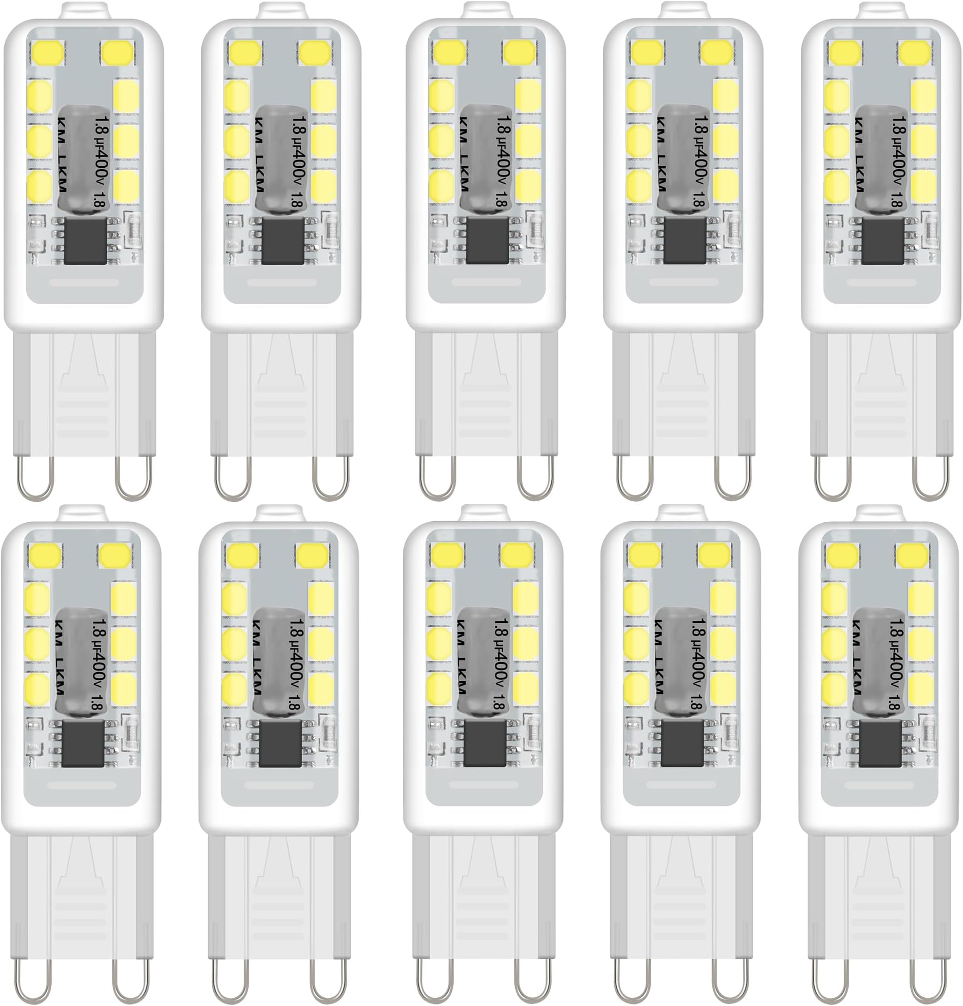 G9 LED Bulbs, Cool White 6000K, 3W 300LM, 30W Halogen Equivalent, NoFlicke Non-Dimmable，Energy Saving LED Bulb for Home Lighting Decor, Crystal Lamp,Wall Lights, Table Lamp -10Pcs