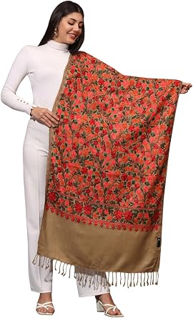 Zamour Kashmiri Embroidery Indian Shawl Stole Scarf Wrap for Wedding Parties Bridesmaid Prom 28 inch x 80 inch