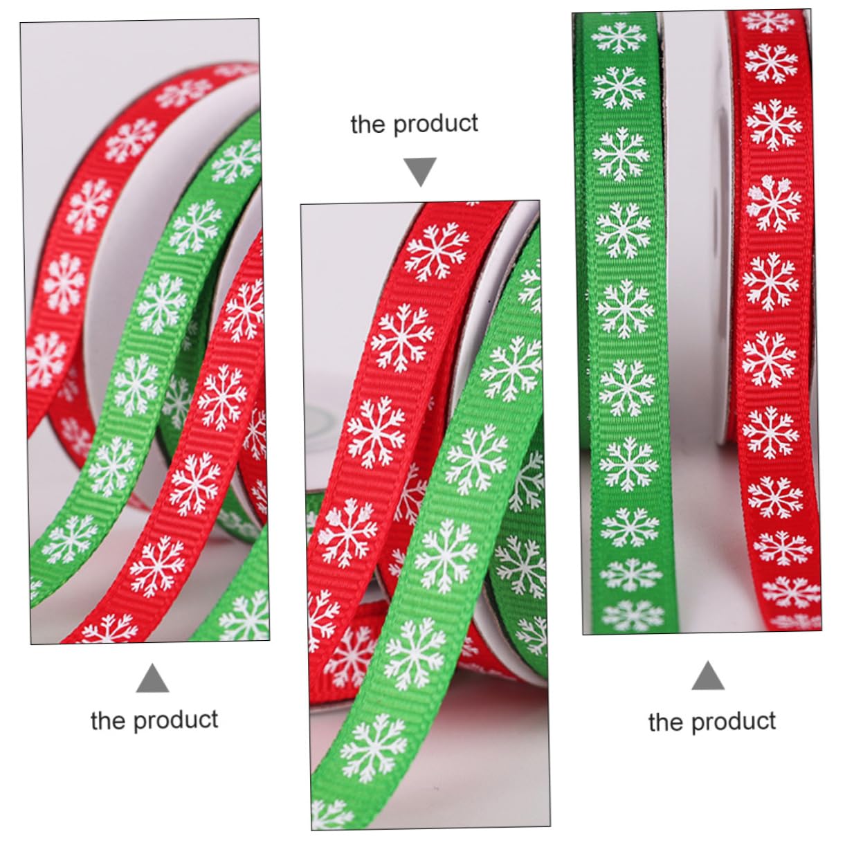 Housoutil 12 Rollen Weihnachtliches Schneeflocken Geschenkband Breit Polyester Schleifenband Rot Grün für Geschenkverpackung DIY Weihnachtsdeko