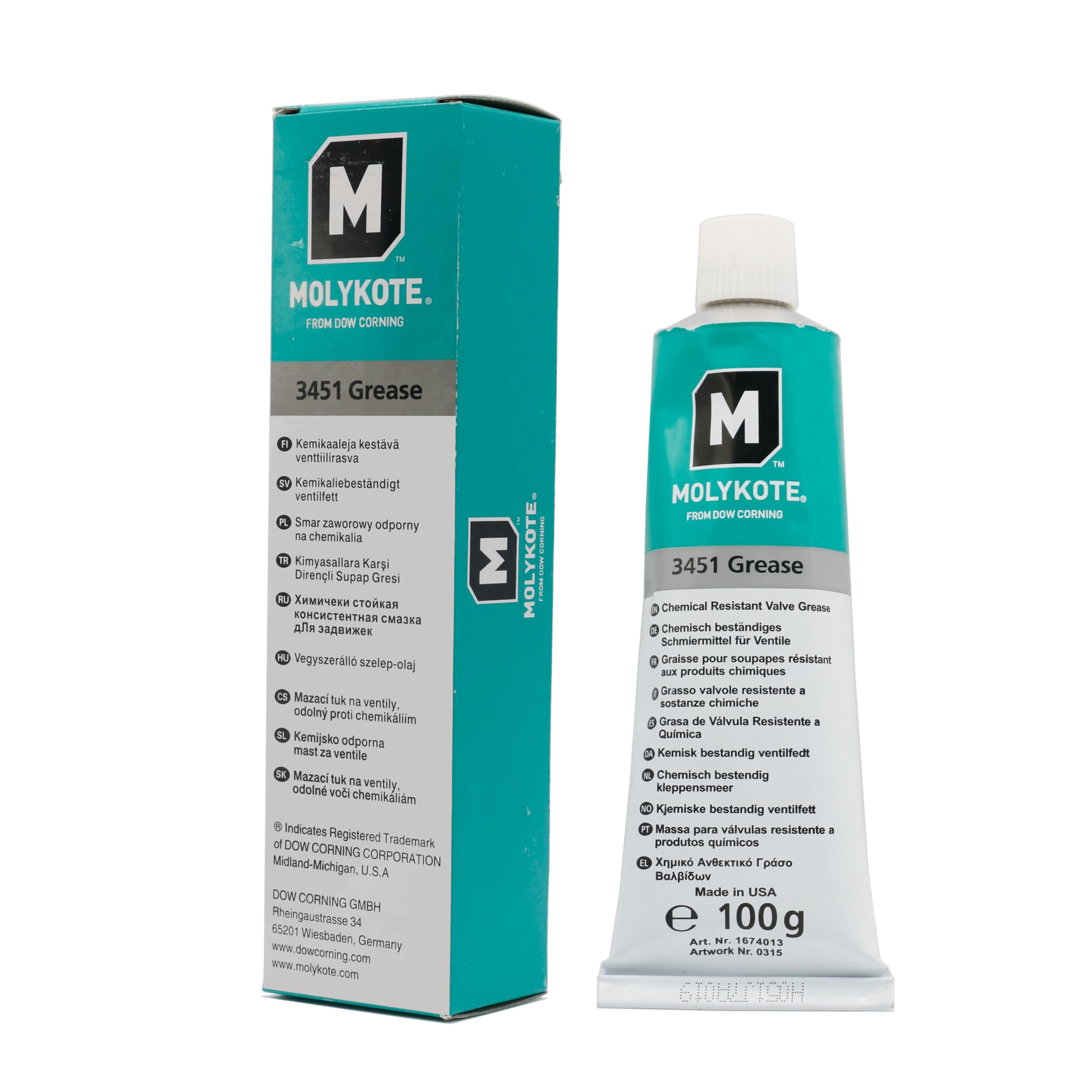 Molykote 3451 - Grasso lubrificante per lubrificazione dei cuscinetti, pompa resistente agli agenti chimici, cavo elettrico, carico pesante, olio fluorosilicone ad alta velocità a base di Dow Corning