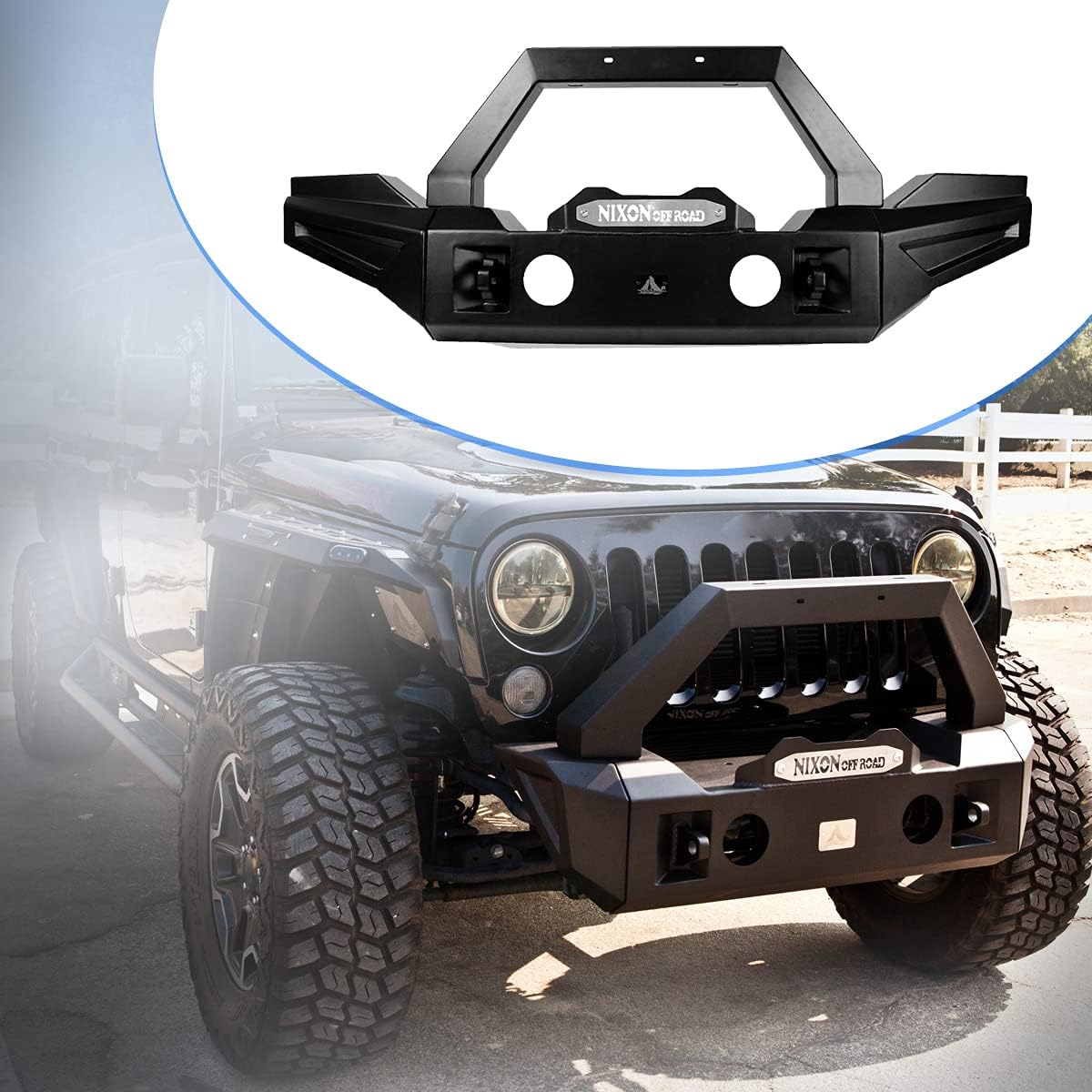 Nixon Offroad Front Bumper Fit For 2007-2018 Jeep Wrangler JK/JKU 2018-2023 Jeep Wrangler JL/JLU 2019-2023 Jeep Gladiator JT 2/4 Doors Heavy Duty Full Width Front Bumper w/ 2xD-Ring Shackles