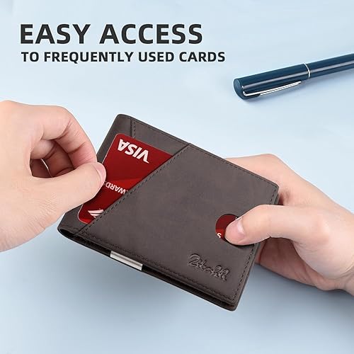 Miniatura 10 de Zitahli - Billeteras delgadas RFID para hombres billetera de cuero flexible con clip de dinero cartera minimalista con bolsillo frontal para hombre