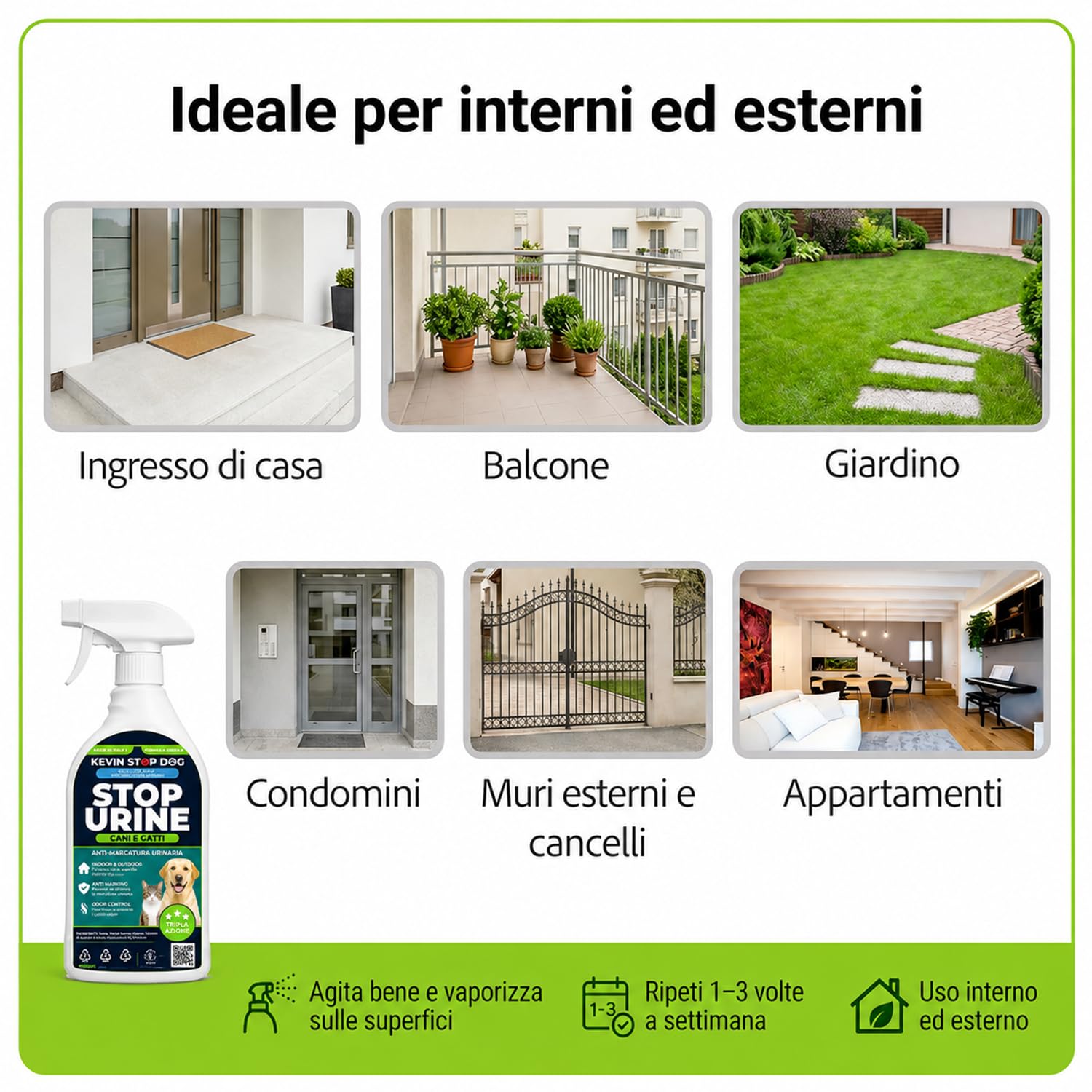 Repellente Cani e Gatti 1L - Flacone con Trigger Spray - Dissuasore Spray Anti Marcatura Urina Pipi per Esterni ed Interni - Disabituante Naturale - Elimina Odori - Made in Italy