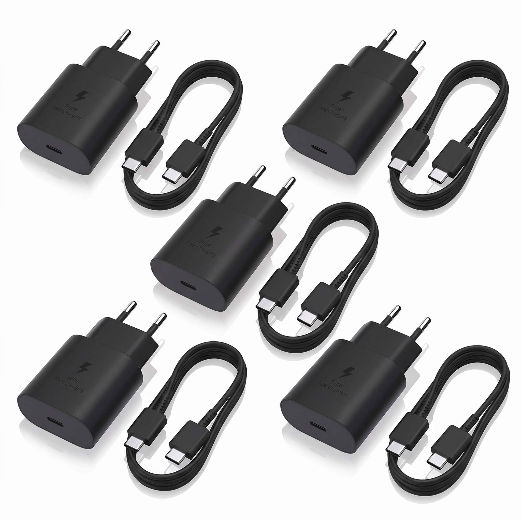 Cargador USB-C 25W,[Pack de 5], con 5 cables tipo C a tipo C de 1 m, carga rápida, compatible con Samsung Galaxy F56 5G/F55 5G/F54 5G/F52 5G