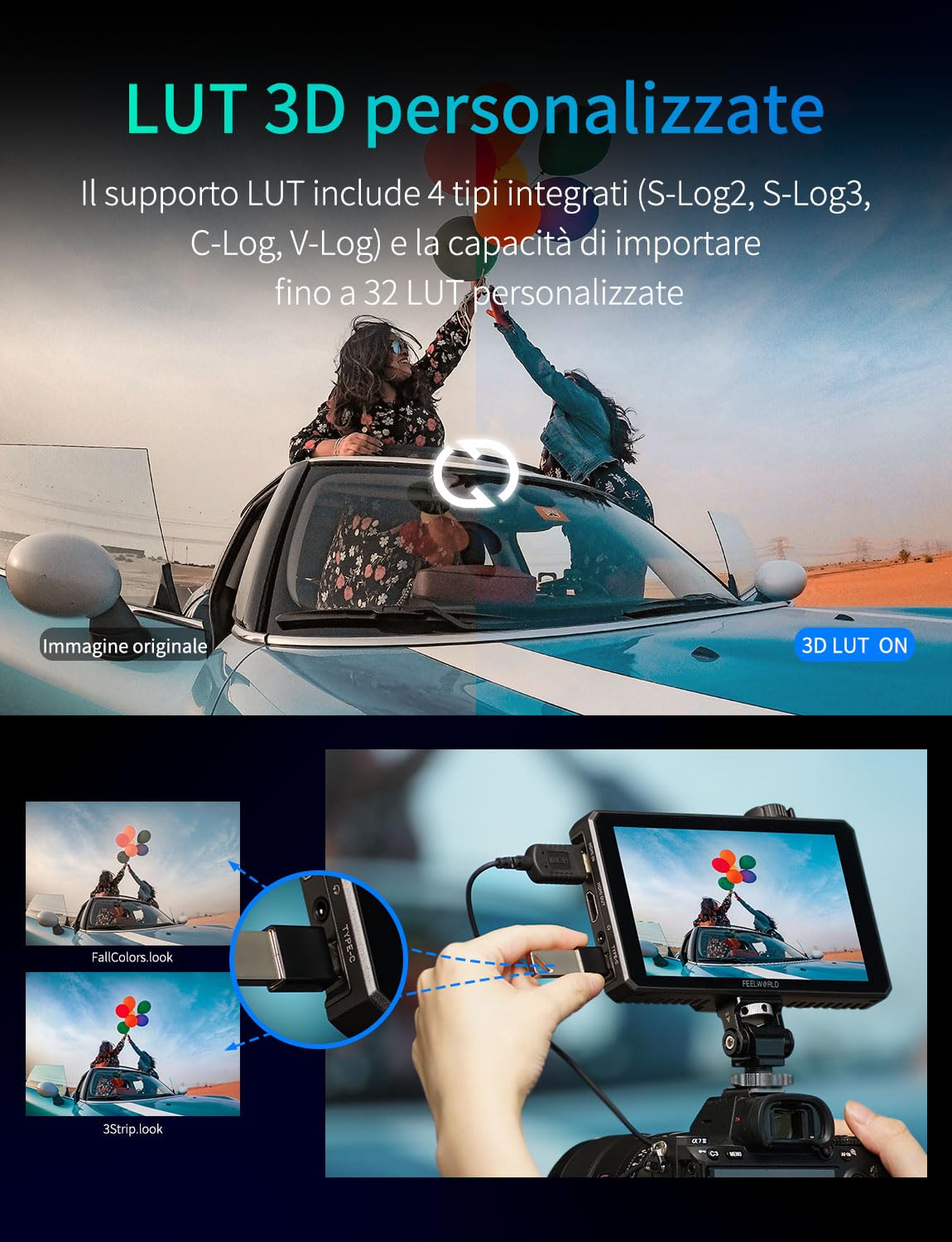FEELWORLD SC6 6 pollici Monitor da campo SDI，struttura in alluminio da 1500 nit, HDMI 4K a 60 Hz, schermo touchscreen e rotella di scorrimento, forma d'onda HDR 3D LUT per videocamere DSLR