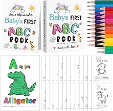 Baby's First ABC Book with 24 Colored Pencil, Baby Shower Keepsake Game Activity, Alphabet