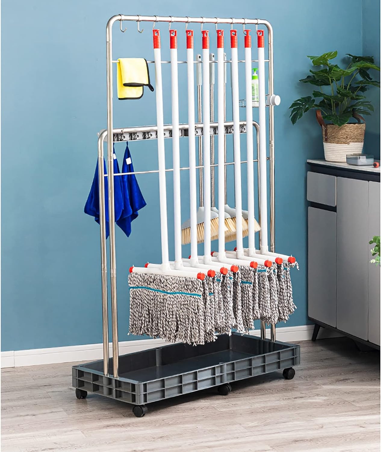 MERTNK Movable Hand Trucks Broom Holder,Movable Floor-Mounted Mop Rack ...