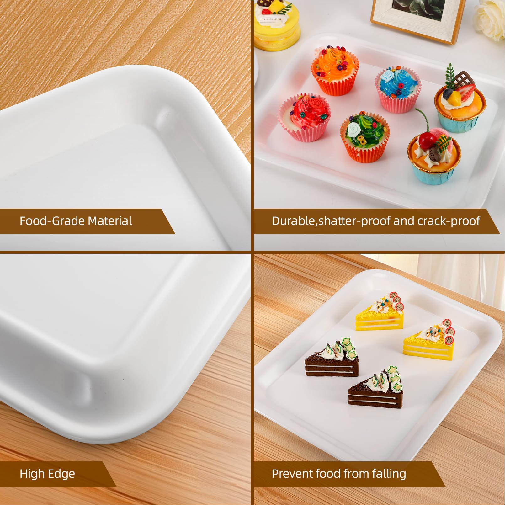 Lot de 6 plateaux de service en plastique réutilisables - 33 x 25 cm - Pour buffets, fêtes, desserts, collations et pique-niques