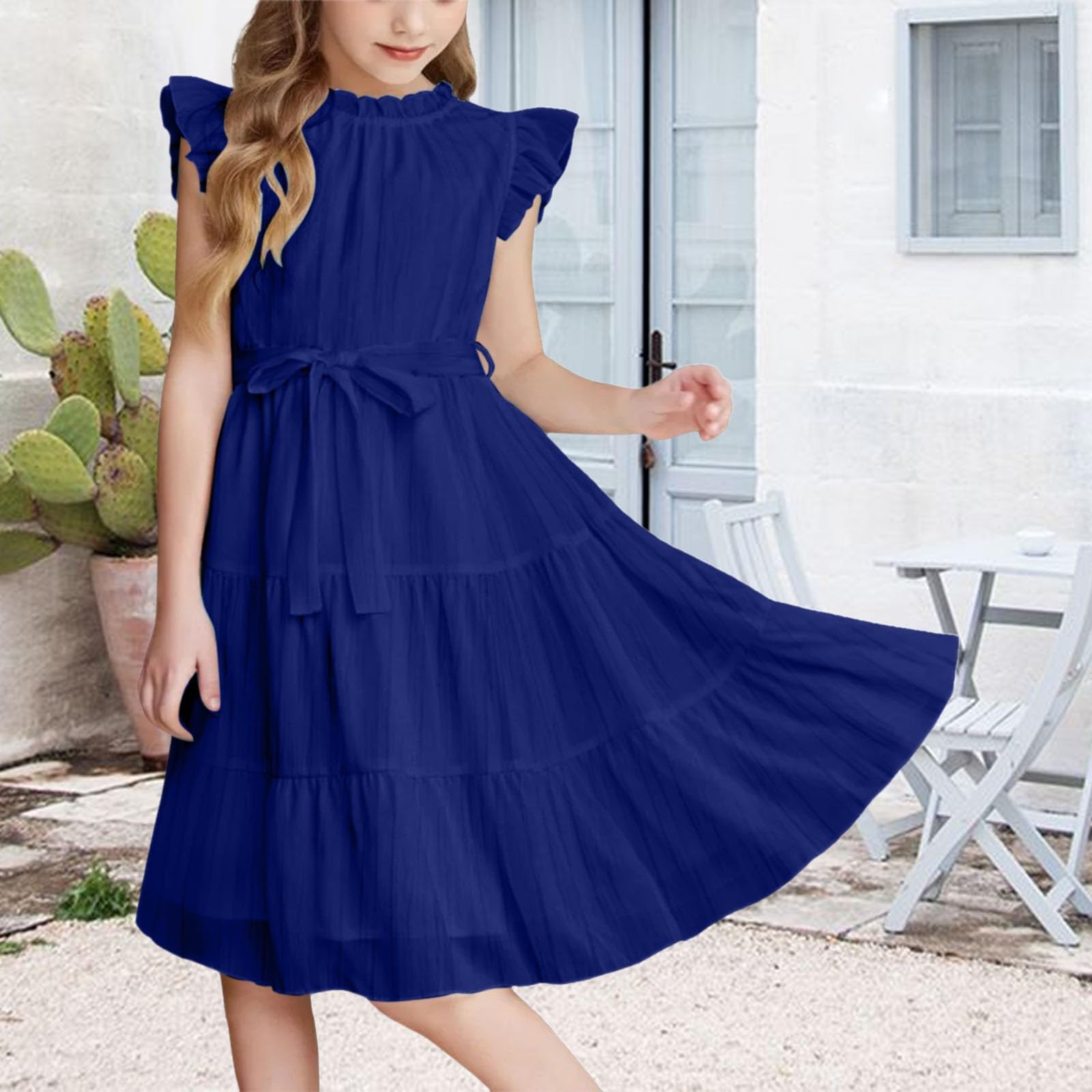 Robe d'été pour fille - Manches volantées - Style décontracté - Pour mariage, anniversaire, demoiselle d'honneur