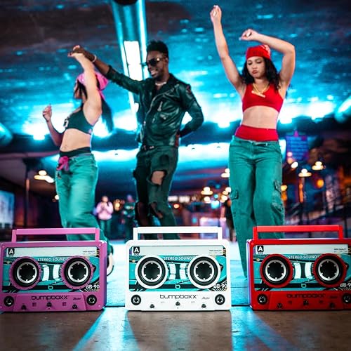 Miniatura 9 de Bumpboxx Remixx Retro Bluetooth Boombox  Altavoz portátil estilo casete con sonido de alta fidelidad y micrófono inalámbrico  Azul neón