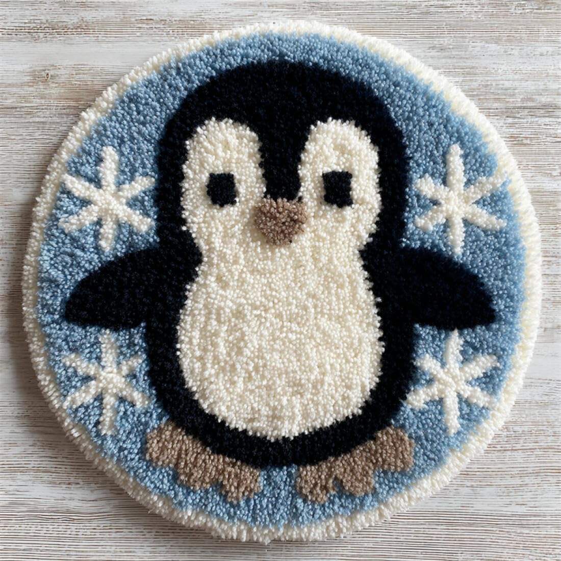 Rqwybcaxn G Diy Ru Latch Hook Kits For Beginners Animal Cross Stitch Kit Cartoon Penguin 60X60cm Round Washable Area Ru Bedroom Wall Hangin