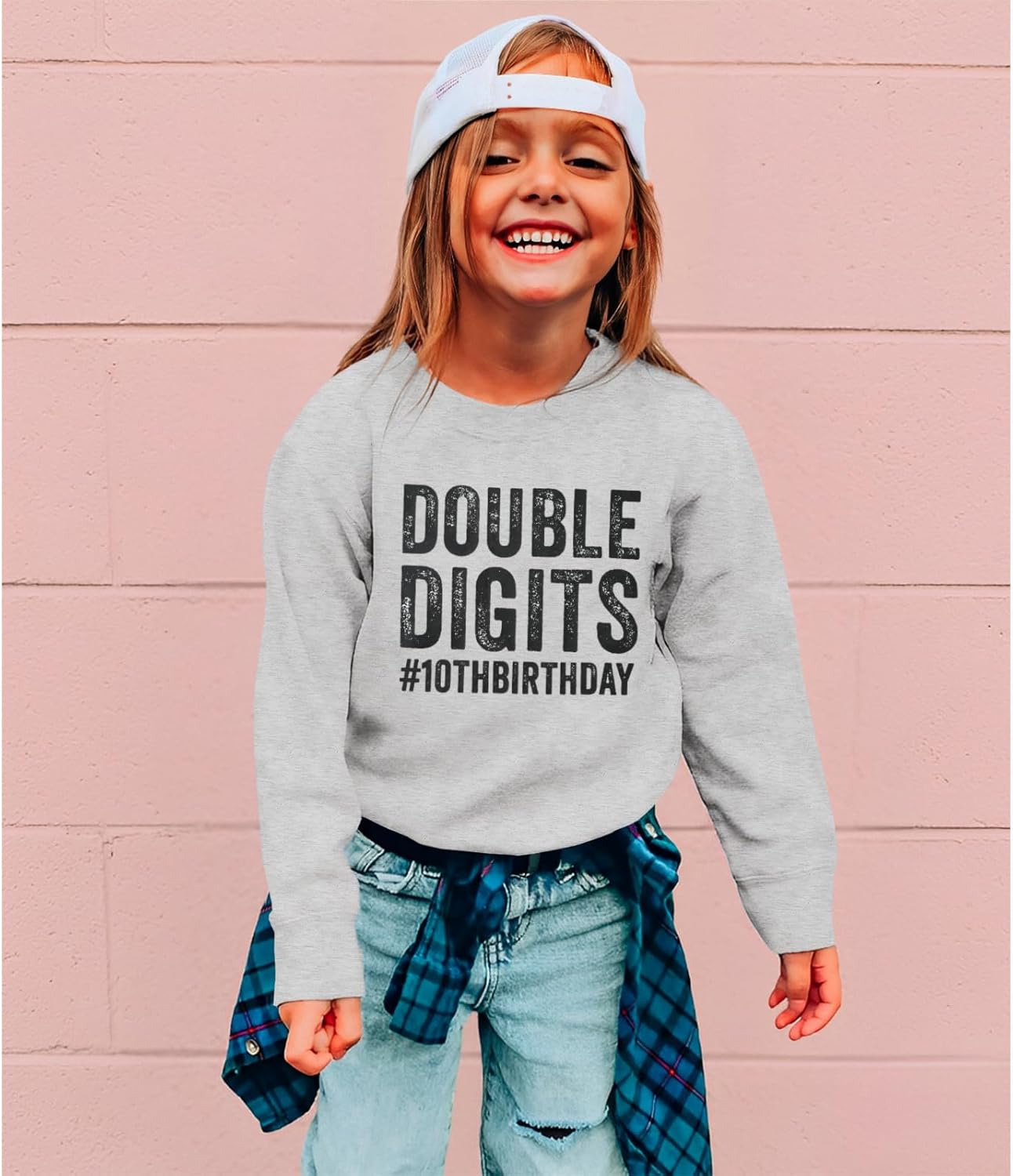 Double Digits 10th Birthday Sweatshirt Boy Girl Letter Printed Crewneck Pullover Shirt Fall Winter Clothing - Image 3