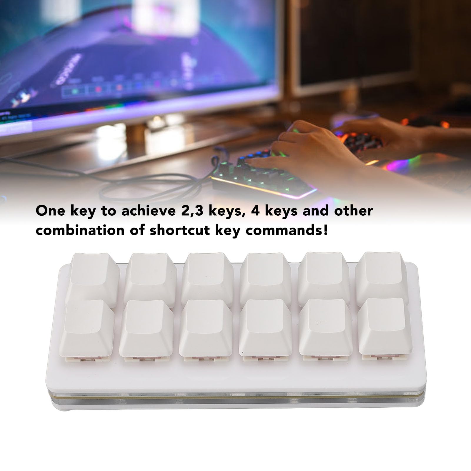 Zunate Mini Tastiera USB a 12 Tasti con Macro Programmabili, Tastiera da Gioco RGB Personalizzata Programmabile Cablata USB Tipo C con una Mano Tastiera da Gioco Meccanica con (WHITE)