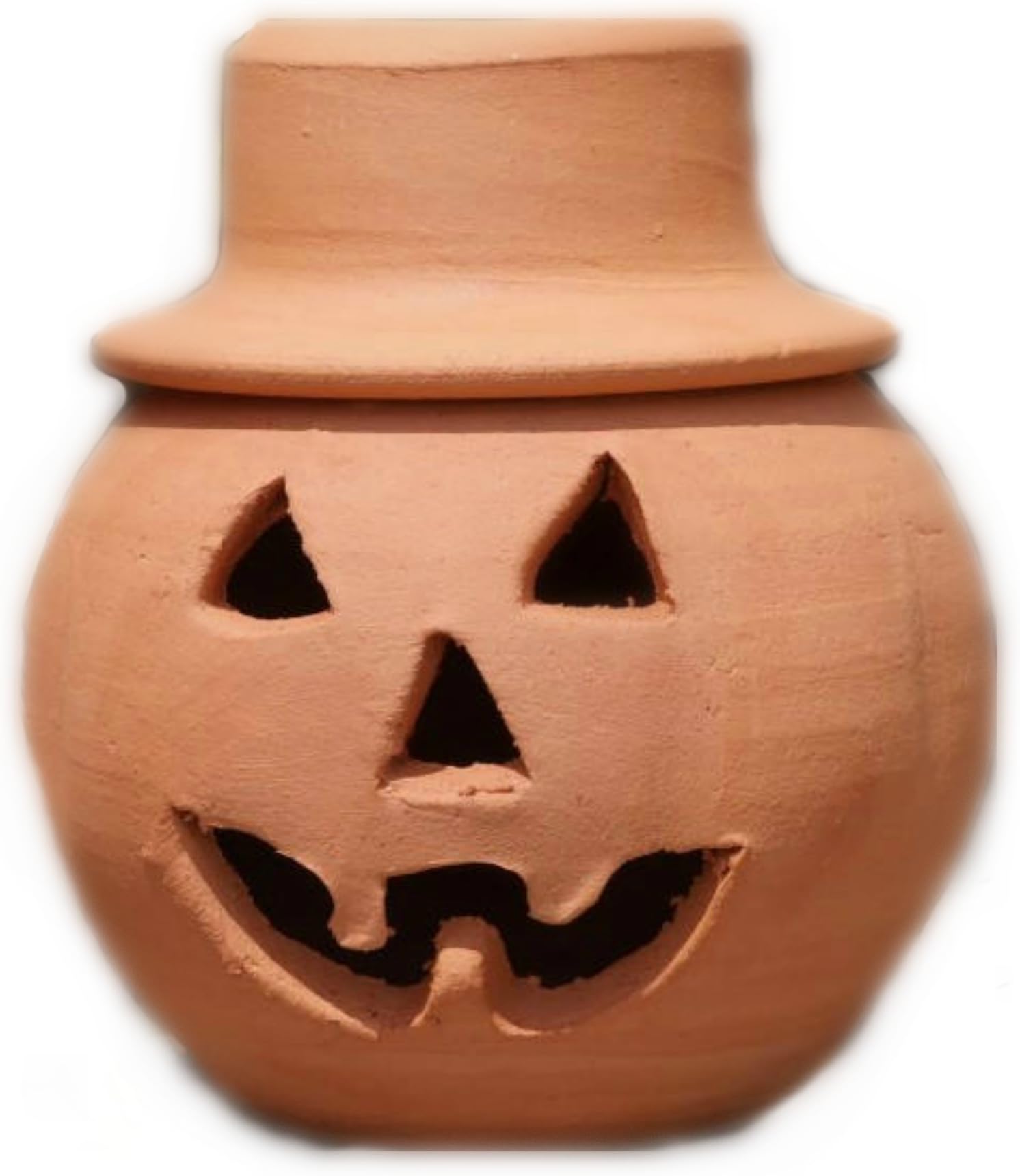 TERRACOTTA CLAY JACK-O-LANTERN PUMPKIN WITH HAT