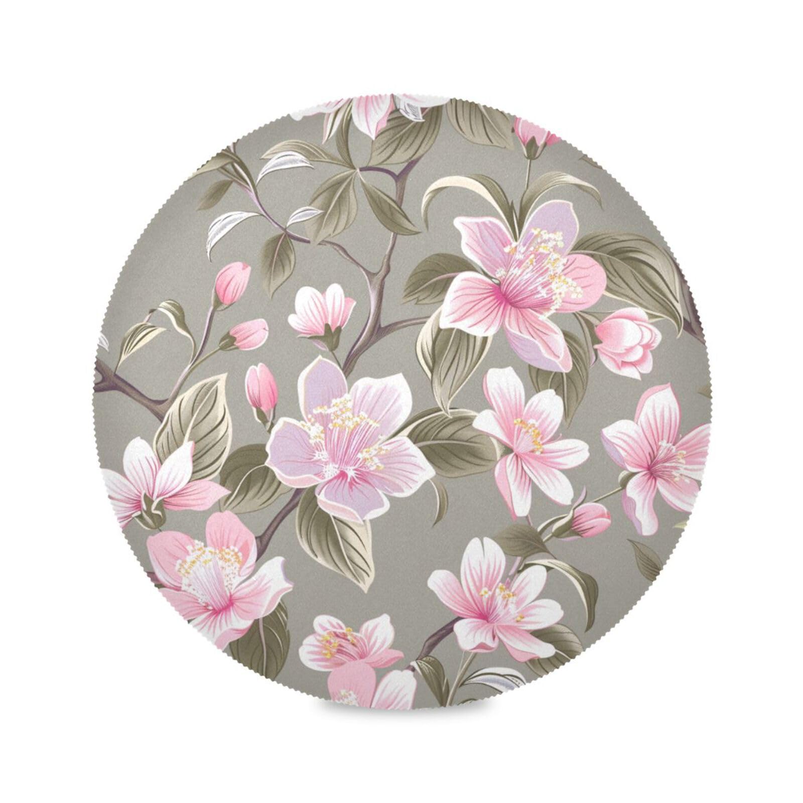 Manteles individuales redondos de flores de melocotón vintage, manteles individuales reversibles, manteles individuales lavables de plástico para decoración de primavera, fáciles de limpiar,