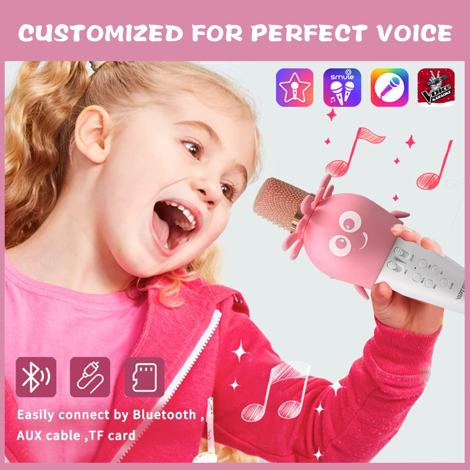VIPTEK Wireless Kids Karaoke Microphone, Gifts for 7 8 9 Years Old Girls Toys, Toys for 3 4 5 Year Young Girl,Perfect Birthday Presents for Preteen Age 6-16 Blue (Pink)