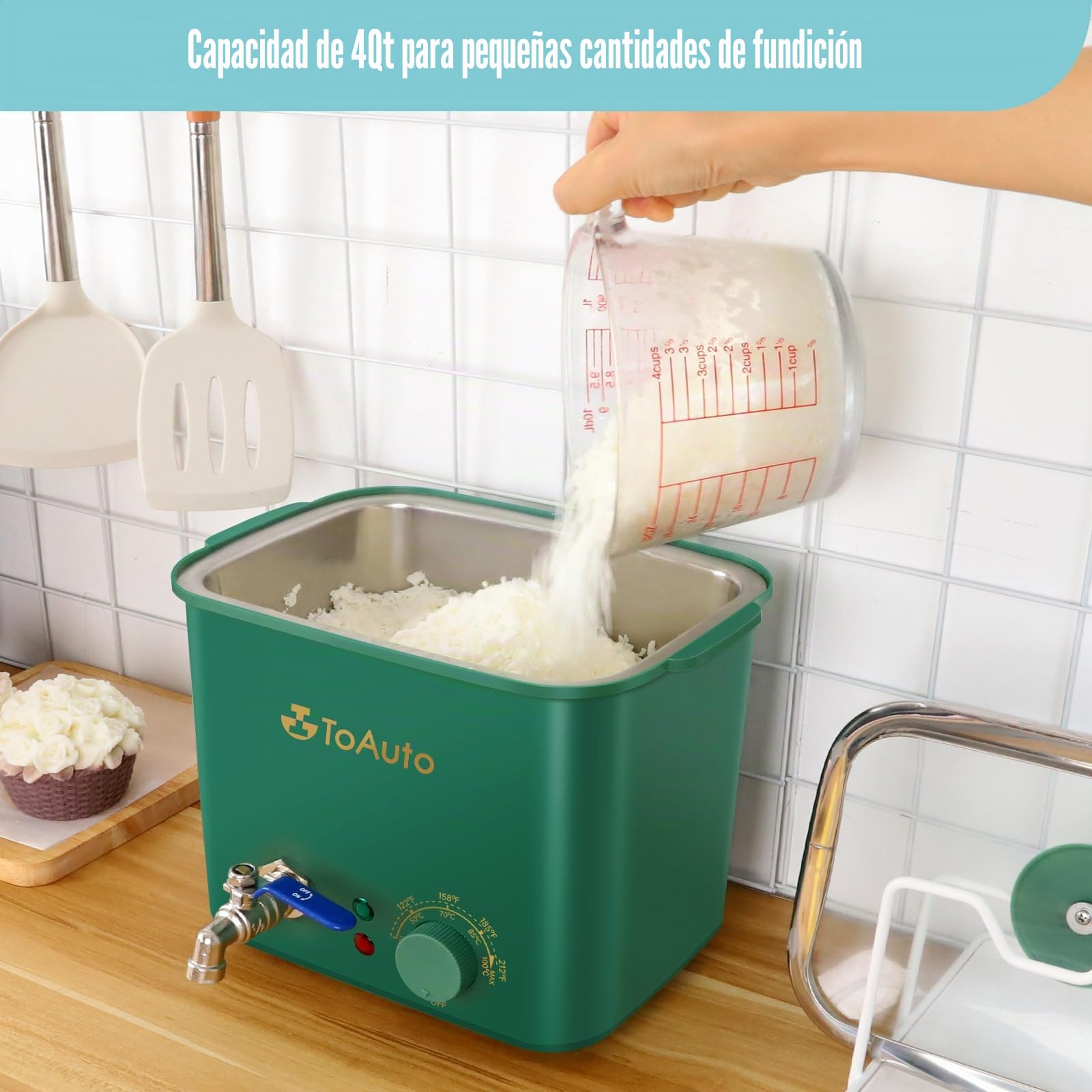 TOAUTO 4Qts Green Wax Melter Cera eléctrica con válvula de vertido rápido y control de temperatura para fabricantes principiantes