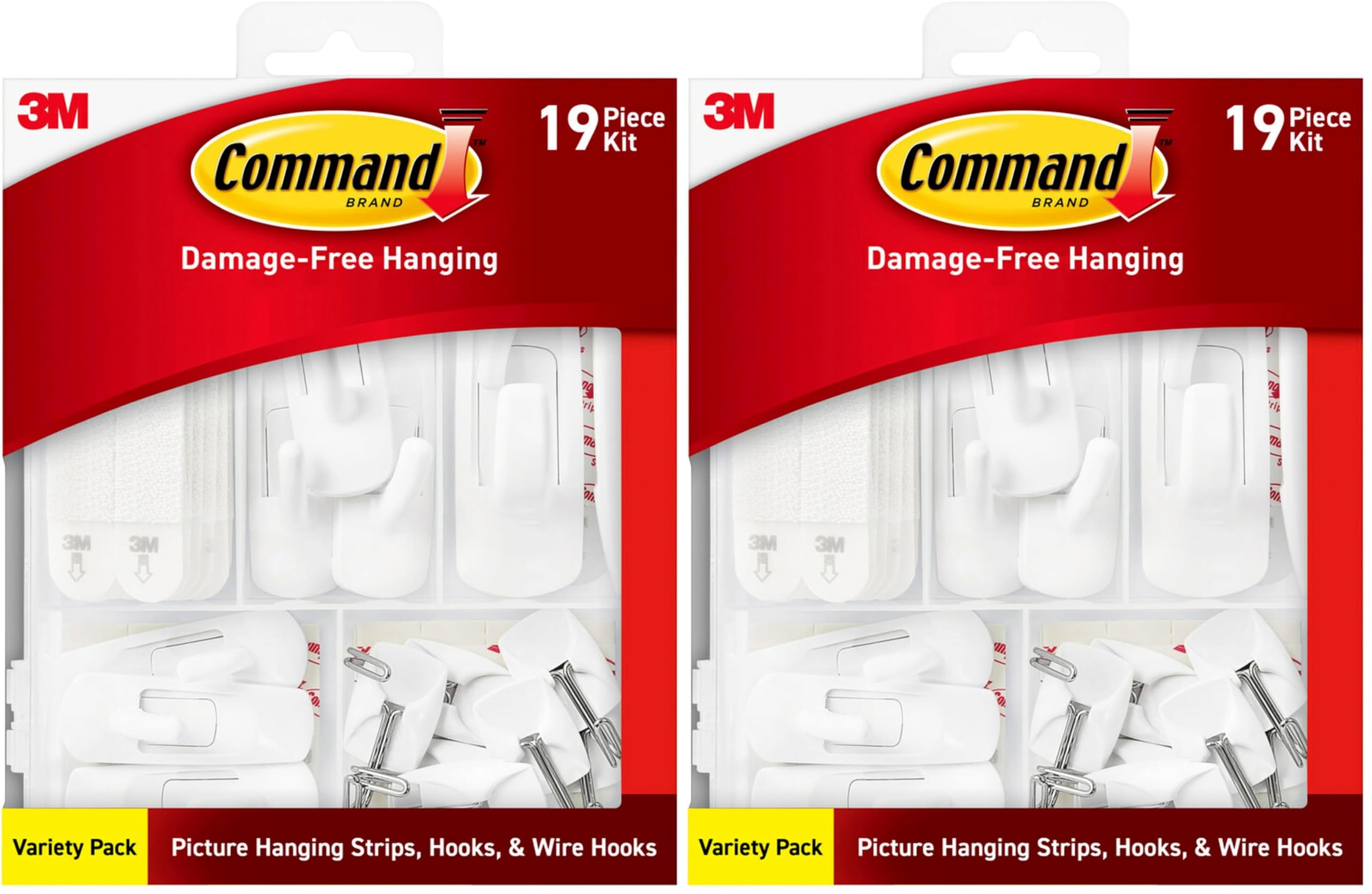 Command Variety Pack, Including 10 Pairs of Picture Hanging Strips, 6 Wire Hooks and 8 Utility Hooks for Hanging Christmas Decorations, Damage Free Hanging Up to 19 Items Strips, 1 Kit