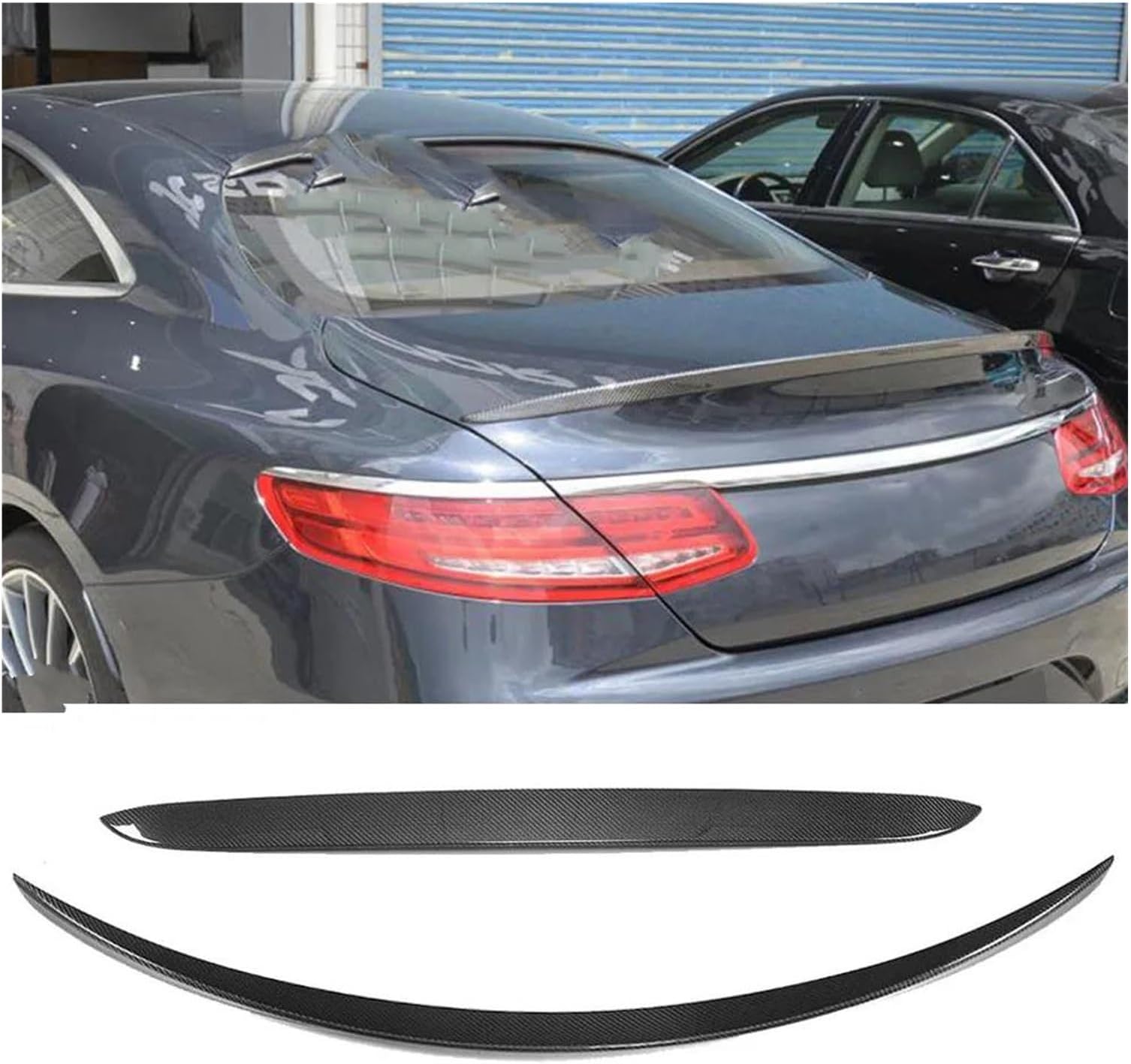 Air Suspension Shock Carbon Fiber Rear Spoiler For -For Benz W222 S Class S500 S550 S63 S65 For AMG Coupe 2D 2014-2018 Rear Trunk Roof Spoiler Wing Car Shock Absorbers(Roof trunk wing)