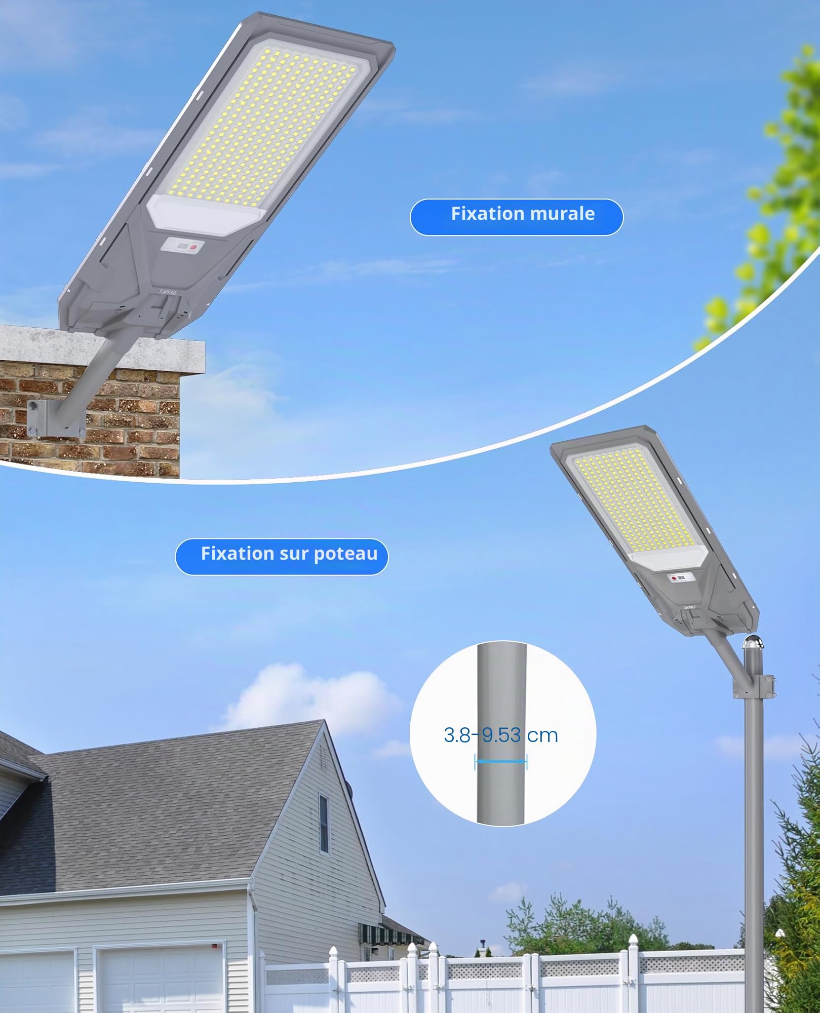 JAYNLT X-12000W Lampadaire Solaire Exterieur, 6500K Projecteur Solaire avec Télécommande, IP68 Étanche Lampe Solaire Exterieur Puissant avec Detecteur de Mouvement pour Garten, Garage, Parking