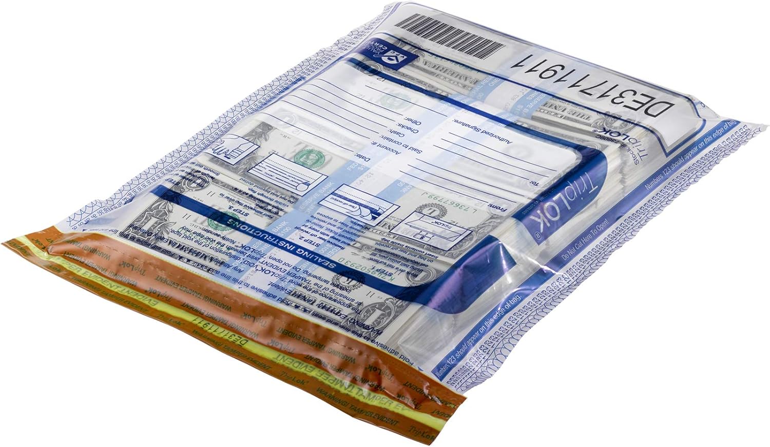 ControlTek TripLOK 15 x 20, White with Pocket, 50 Bags, Tamper-Evident Deposit Bags for Cash Handling & Valuables, Moisture, Heat and Cold Sensitive Ink, Tear-off receipt + Large Barcodes 585055