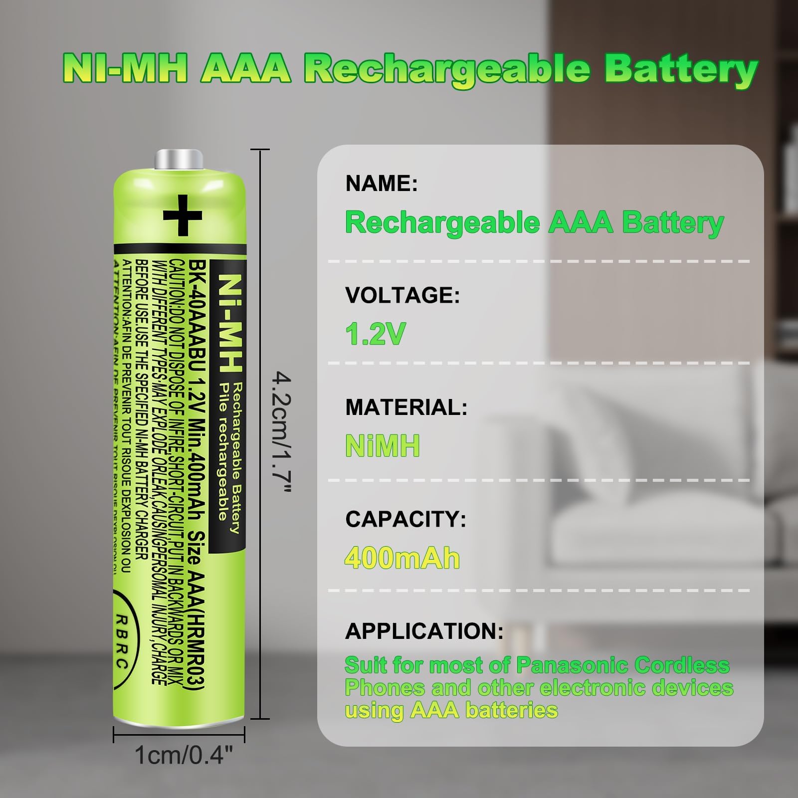 Confezione da 8 batterie AAA ricaricabili BK-40AAABU 400 mAh 1,2 V per telefoni cordless Panasonic, batterie Ni-MH AAA per telecomandi, elettronica