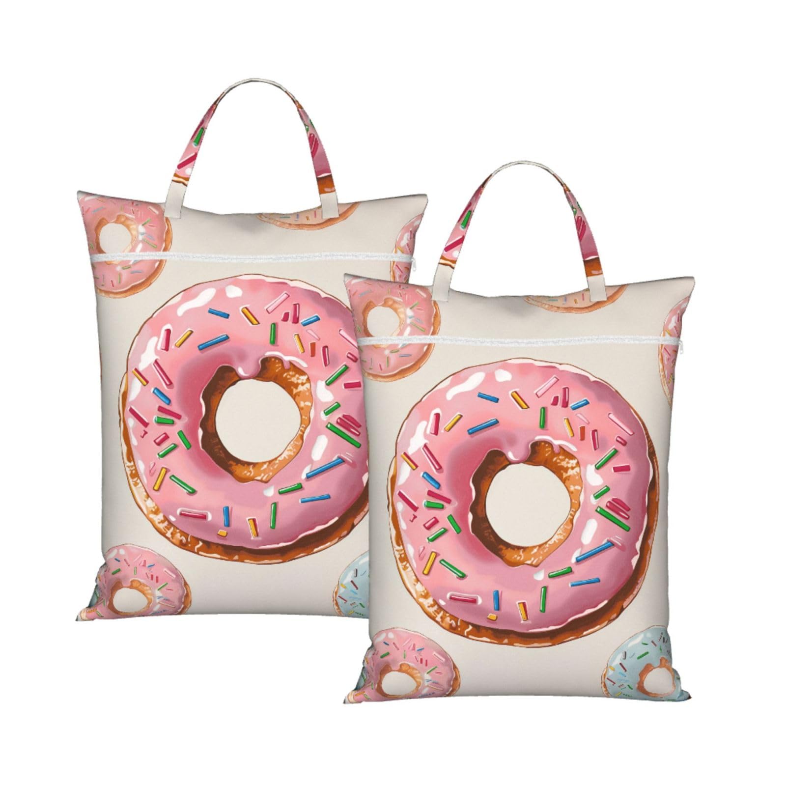 Large Travel Laundry Bags,Donut Print with Handle Foldable Laundry Bag for Holidays Gym Swimming and Family Trips, 2Pcs