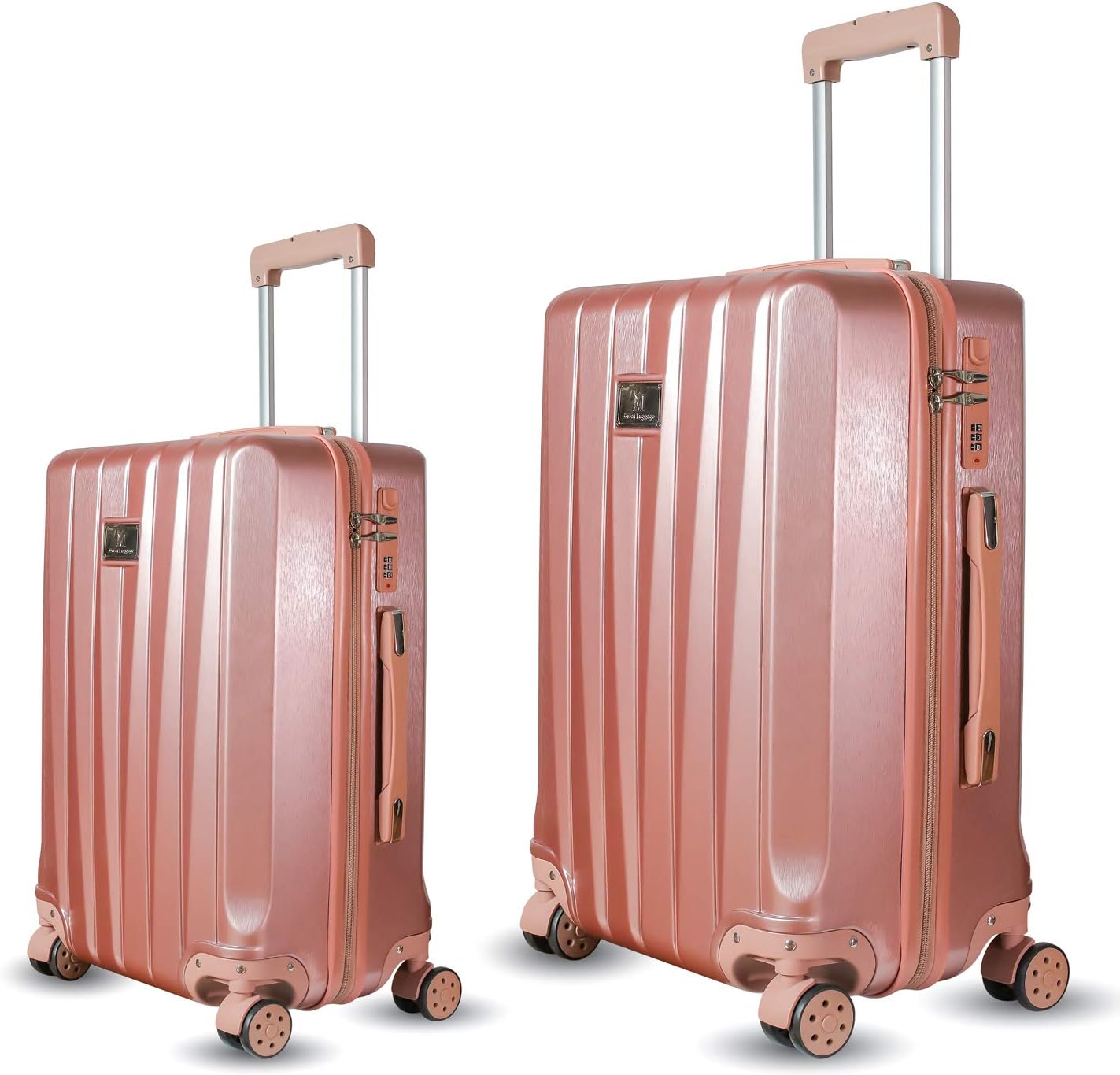 ZM Luggage Sets Hardside Spinner Suitcase PC ABS Built-in Anti-Theft Lock 22in 26in (Rose Gold)