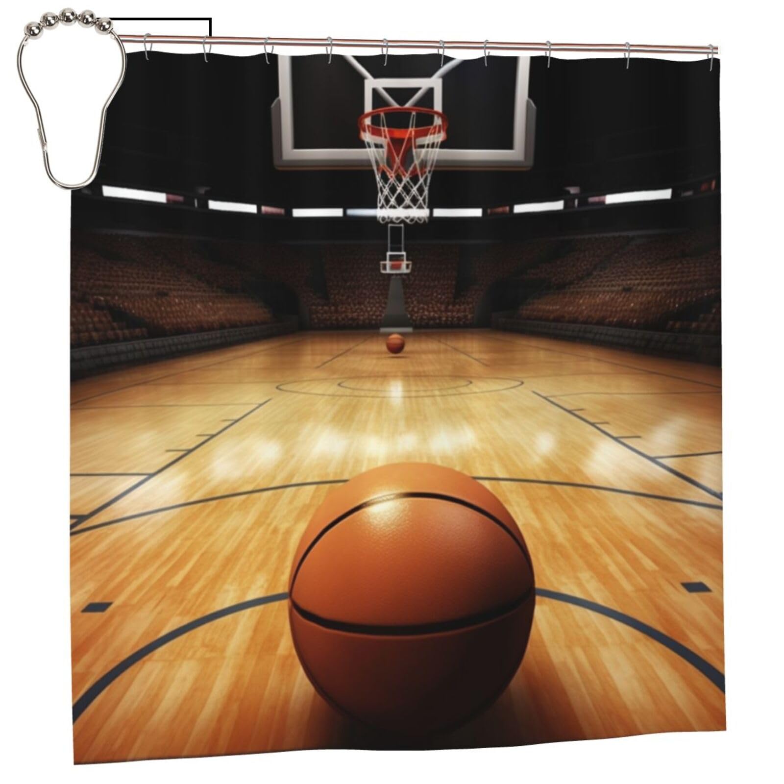 FodPand Basketball Shower Curtain 70"x70" Waterproof Long Bathroom Curtain Heavy Duty Thick Cloth Bath Curtain Set with Hooks, Modern Abstract Art Pattern Bathroom Shower Curtains