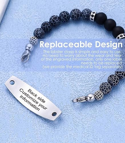 Miniatura 7 de Pulseras de alerta médica para mujeres y hombres, pulsera de identificación médica personalizada, pulsera de alerta médica de emergencia con cuentas