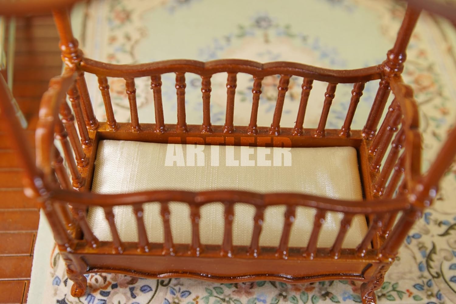 ARTLEER 1:12 Scale Vintage Wooden Miniature Cabinet with Glass Doors Dollhouse Furniture