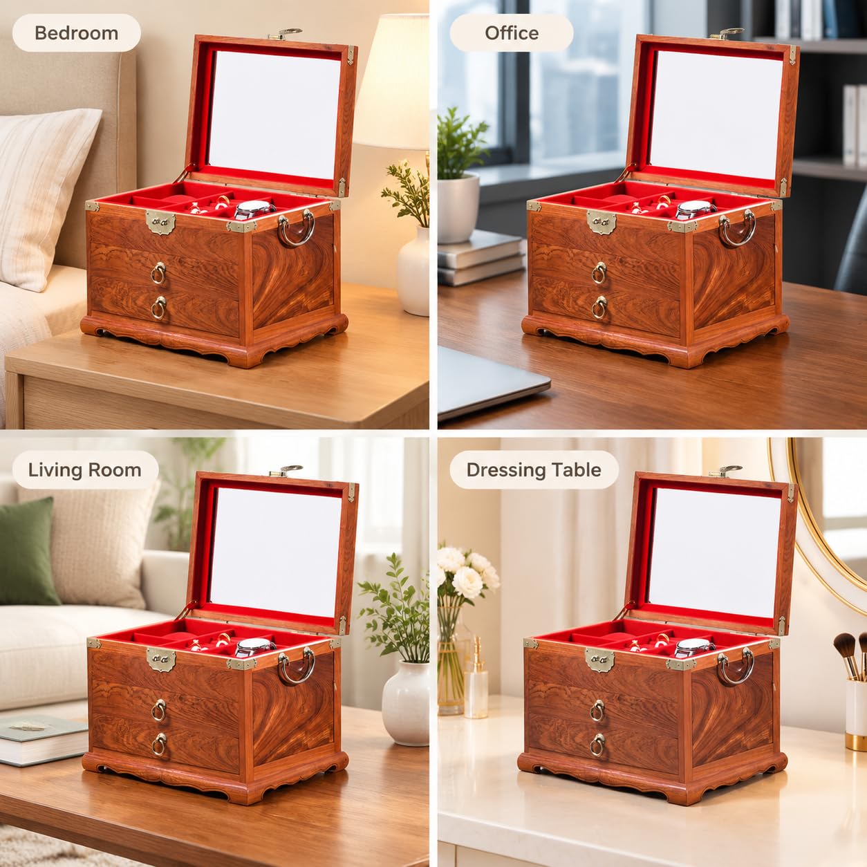 Wooden Jewelry Box Organizador para Anillos, Collares y Regalos