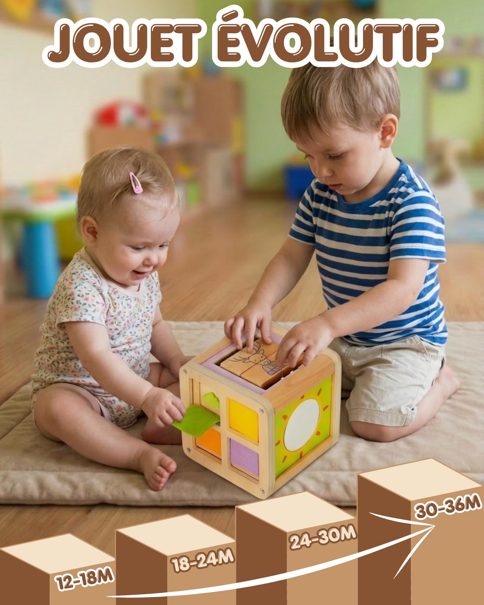 Cube d'activité bébé 6 en 1 Éveil des Sens Jouet évolutif 1-3 Ans