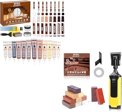 Kit de reparación de muebles de madera, kit de reparación de pisos de madera, cera de retoque de madera con herramienta de fusión, restaura