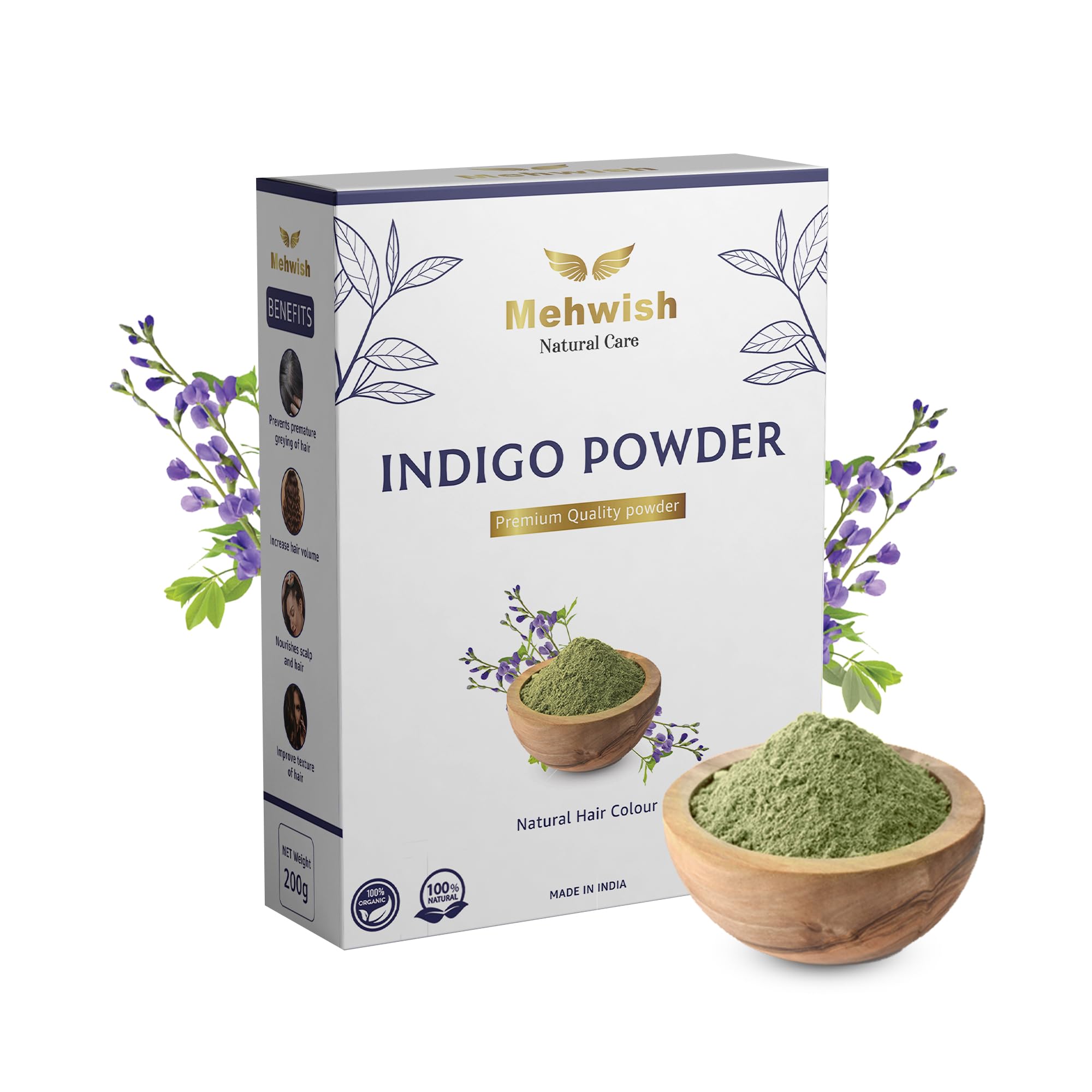 Mehwish 100% Pure and Natural - Indigo Powder for Black Hair - 200 g (Pack of 1)-image-40