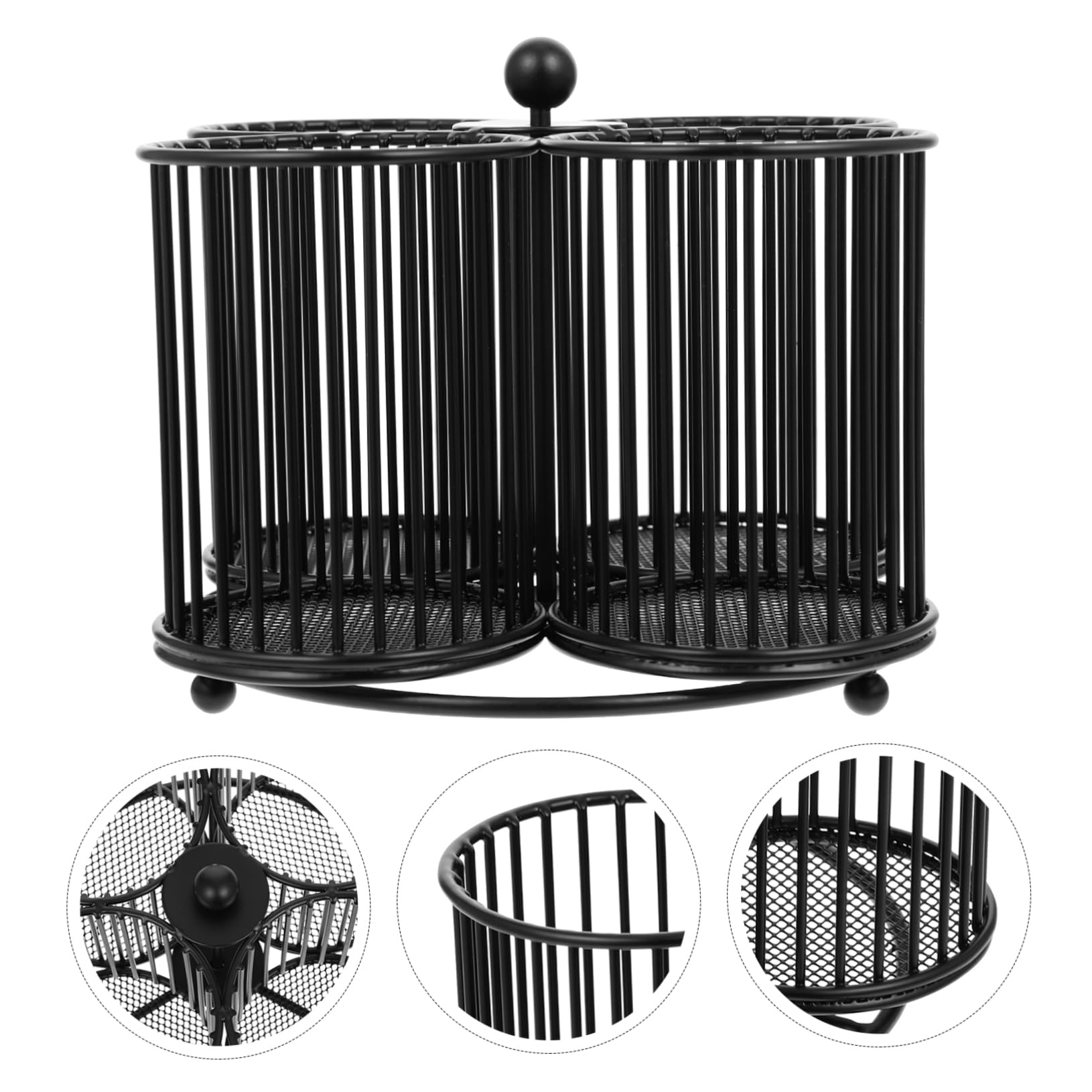 SHINEOFI Porta Penne da Scrivania Rotante in Ferro Nero a Quattro Scomparti | Organizer Multiuso, Design Unico, Presa Confortevole, Uso su Tavolo o Piano Lavoro