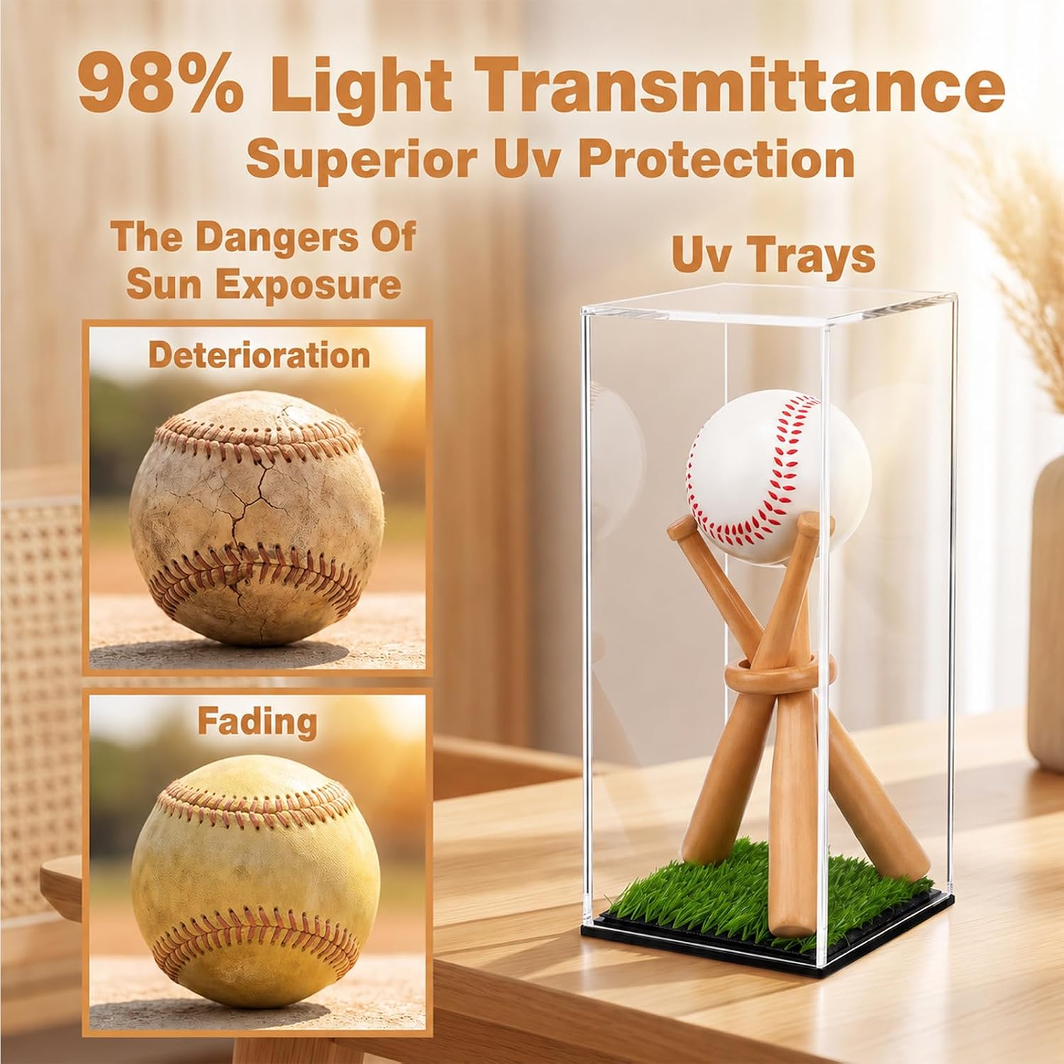 2-Pack Baseball Display Case with Wood Stand Clear Acrylic Holder for Balls image 5