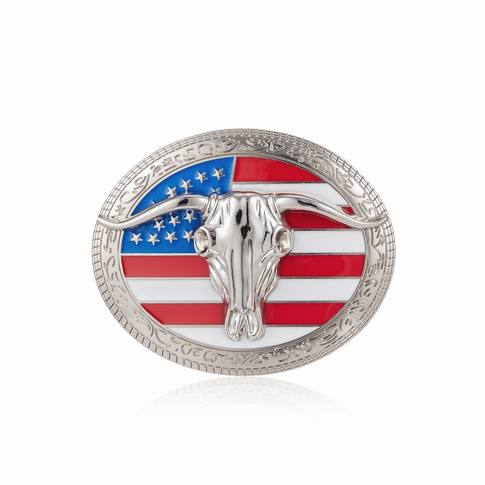 YOQUCOL QUKE American Western Cowboy USA Flag Rodeo Long Horn Bull Belt Buckle