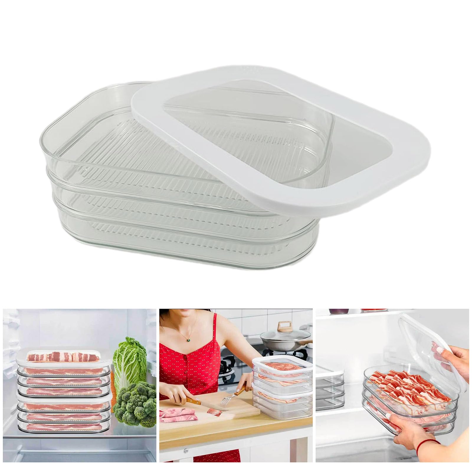 XISAOK Refrigerator Meat Organizers Stackable Meat Organizers for Fridge Convenient Meal Prepping Holder Case