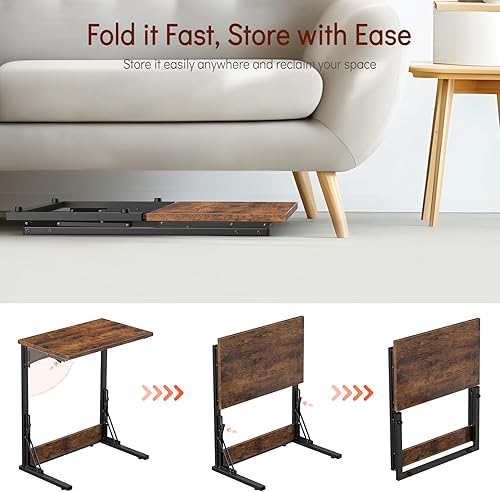 Miniatura 7 de Tatub Juego de 2 mesas auxiliares plegables en forma de C de 24 pulgadas, escritorio lateral pequeño para computadora portátil, mesa de bandeja de