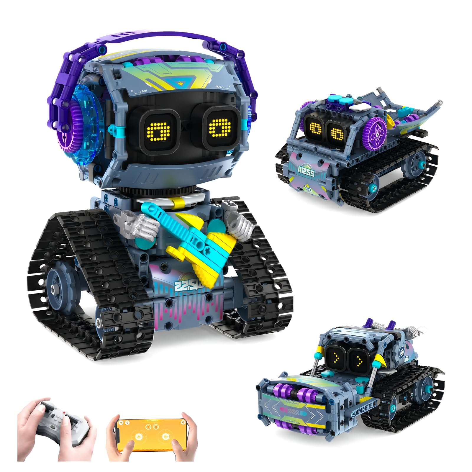 Kit Robot, 3-in-1 Modelo Set Proyecto Proyecto Regalo | kit robot: control por app, mando, orugas ágiles y movimiento reactivo; aprendizaje, regalos, proyectos familiares y hobby