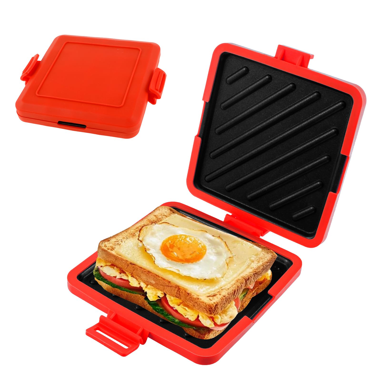 Microwave Toastie Sandwich Maker Wireless Toastie Maker Silicone Microwaveable Cookware Nonstick Plates Heatwave Technology for Cooking Delicious Crispy Sandwiches (Red)