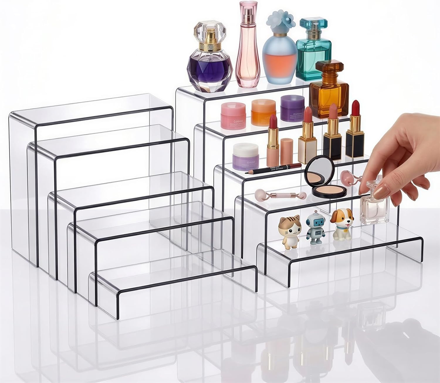 Fixwal 10pcs 2 Set Acrylic Risers for Display Clear Perfume Organizer Stands Acrylic Display Risers for Show Figures, Cupcake, Jewelry, Toys, Perfume and More (Large Size)