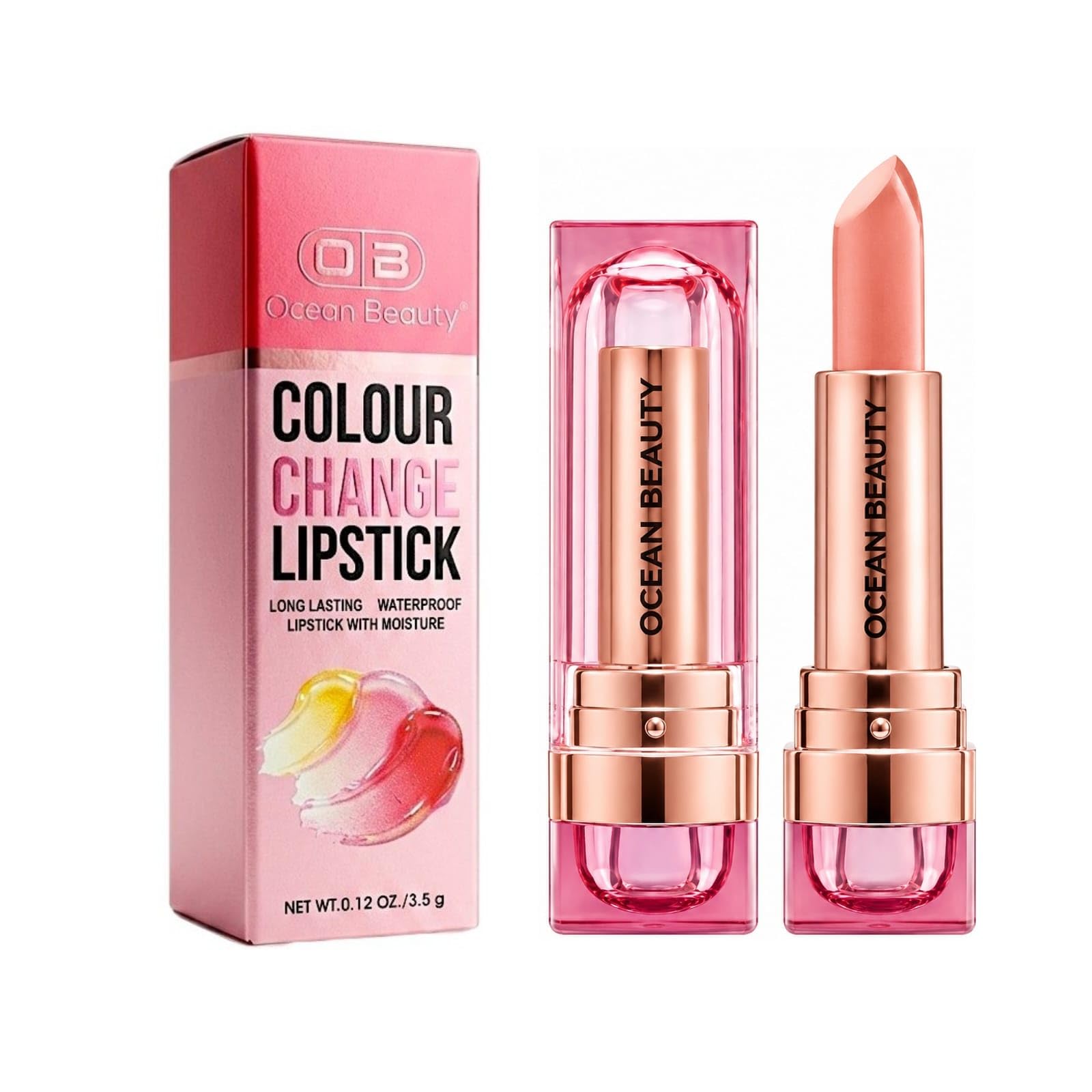OB Ocean Beauty Colour Change Lipstick pH Reactive Moisturizing Lip Balm Long Lasting Waterproof Color Changing Magic Lipstick Hydrating Gloss Finish Natural Pink Tint, Smudge Resistant for Girls Women-image-16