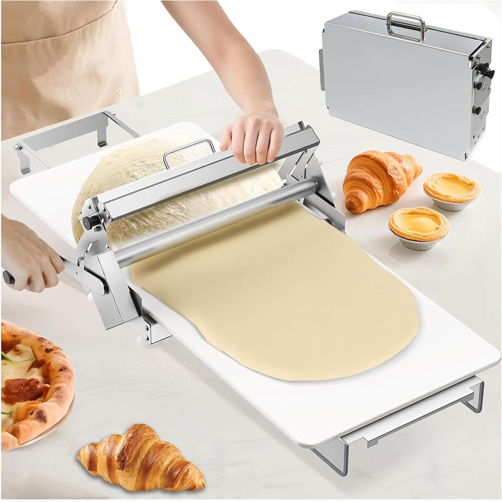 Manuelle Teigausrollmaschine, Tragbare Manuelle Teigrolle, Tisch-teigausrollmaschine Aus Edelstahl Für Croissants, Pizza, Tarte, Blätterteig, Für Gewerbliche Und Private Bäckereien, Einstellbare