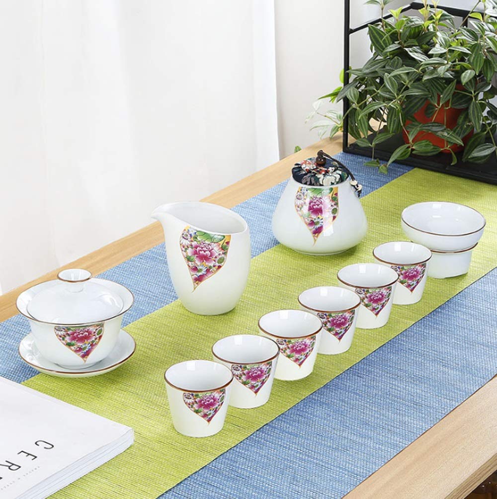 Service à thé, Service à thé en Soie, Coffret Cadeau d'affaires Haut de Gamme, Service à thé Complet, Service à thé en Porcelaine Blanche Dehua, Service à thé (Couleur : C) (A) (E) Decoration