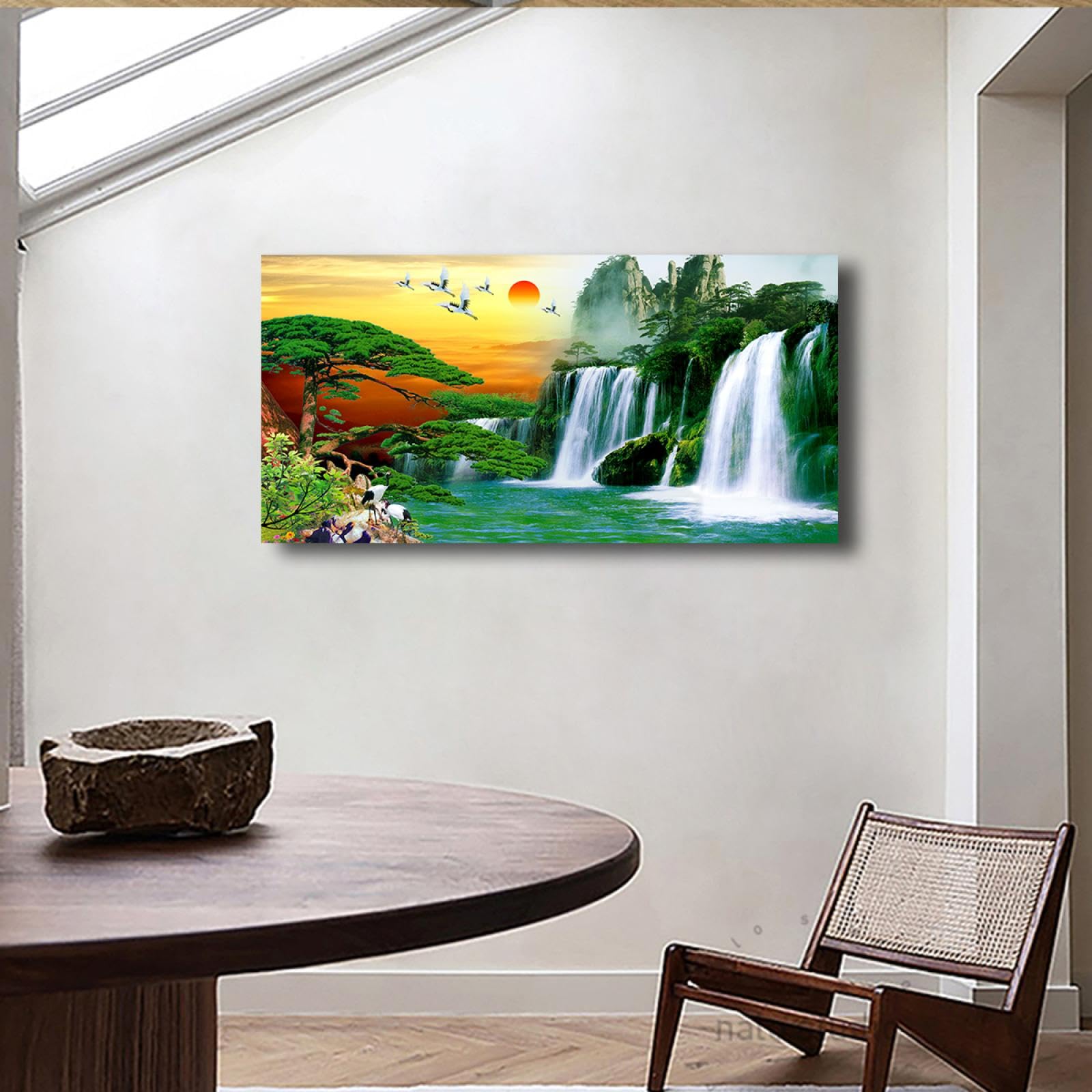 Via Vela Cascade grue toile art mural accueillant pin scénique coucher de soleil peinture photos œuvres d’art impressions nature affiche pour intérieur couloir décor 25x50cm cadre intérieur