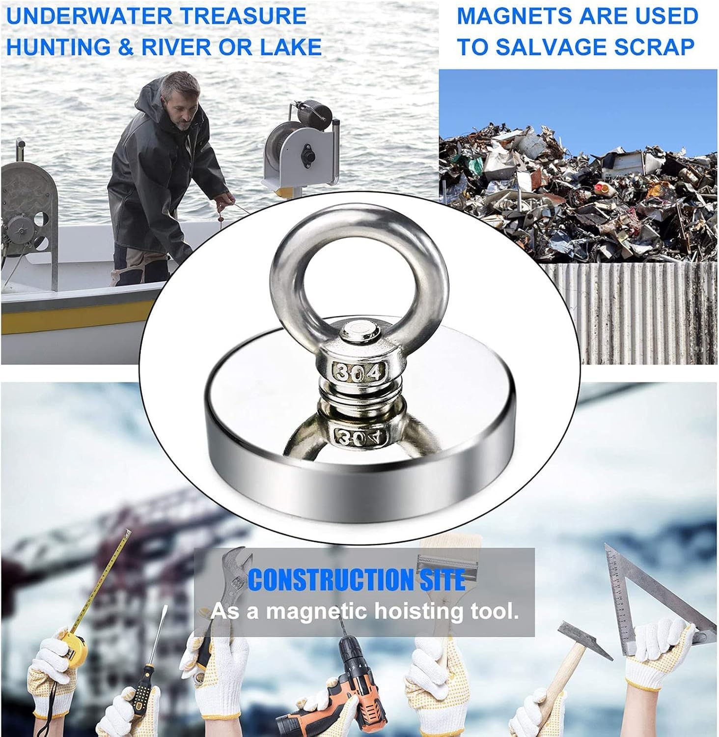 Aimants De Pêche en Néodyme Puissants, Plusieurs Spécifications Optionnelles, Force De Traction Maximale De 1050 LB pour La Chasse Au Trésor sous-Marine, La Récupération De S, D90