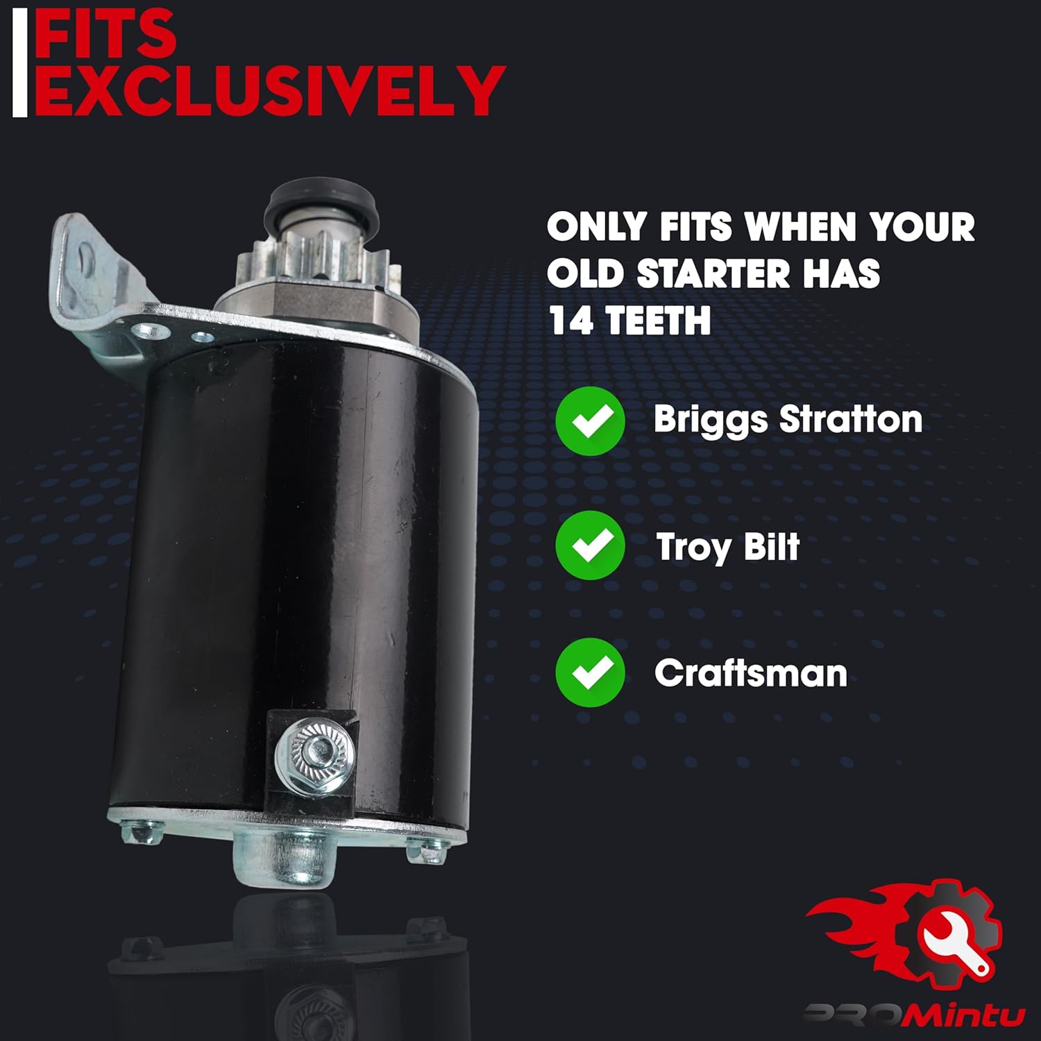 14 Tooth Starter Motor Replaces for 42 inch Troy Bilt Bronco, Pony Riding Lawn Mower Tractors with Briggs Stratton Intek IC OHV 17HP 17.5HP 18HP 18.5HP 19HP 19.5HP 20HP Engine