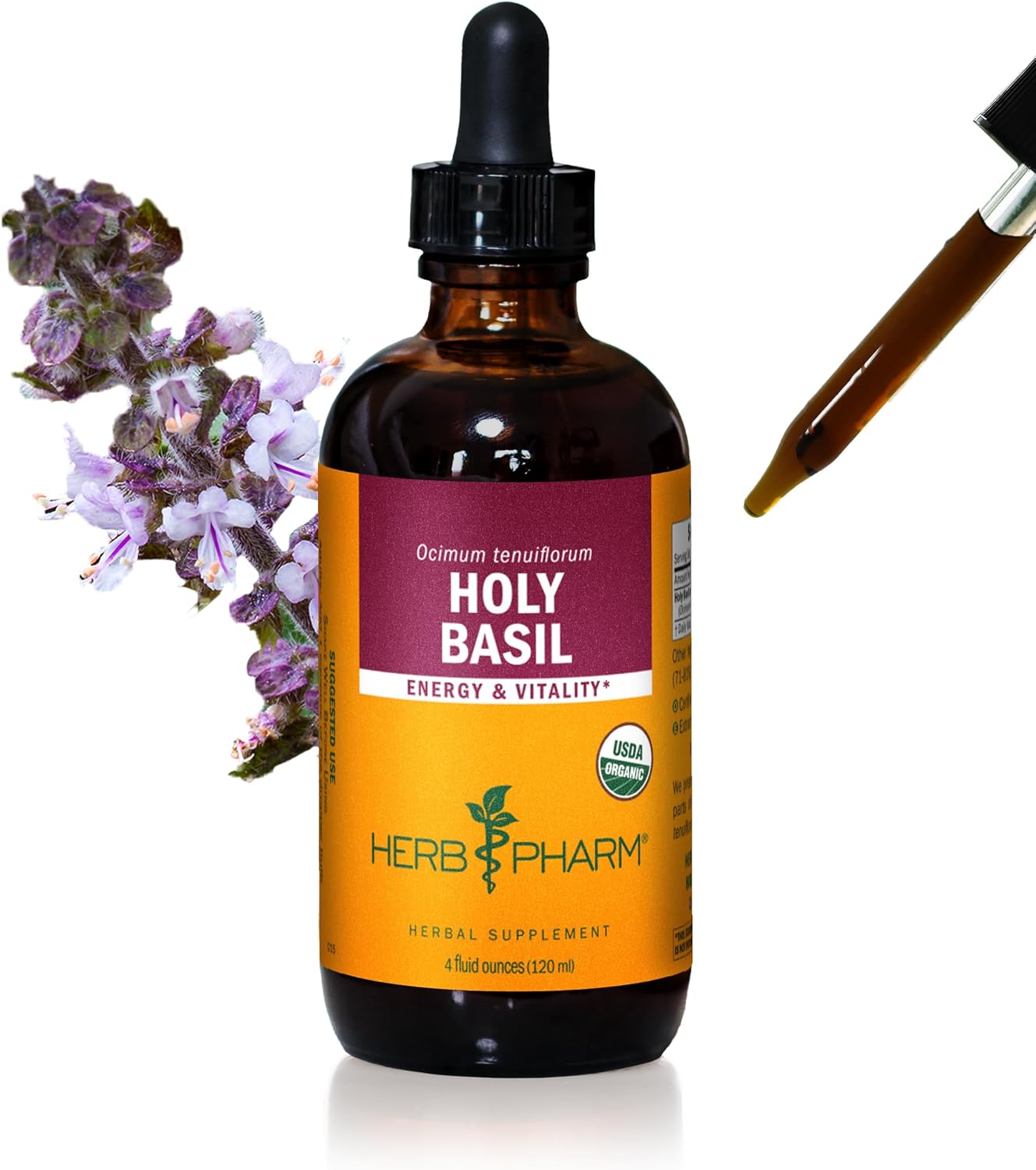 Herb Pharm Certified Organic Holy (Tulsi) Liquid Extract for Energy and Vitality basil, 4 Fl Oz